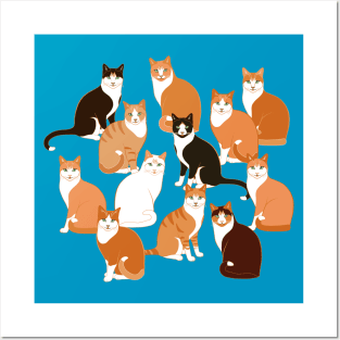 Ginger Cats Group on teal Posters and Art